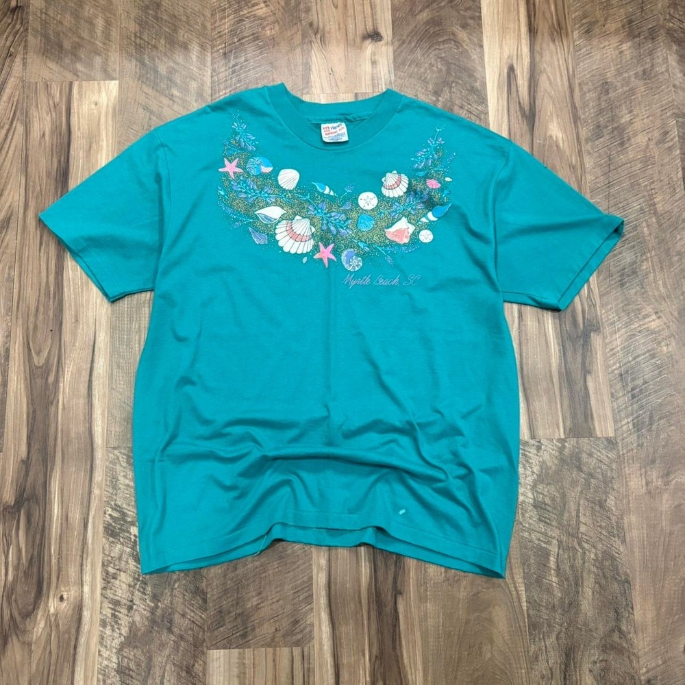 Vintage 90s Myrtle Beach Seashell Tee Coastal Nature Ocean Graphic Single Stitch